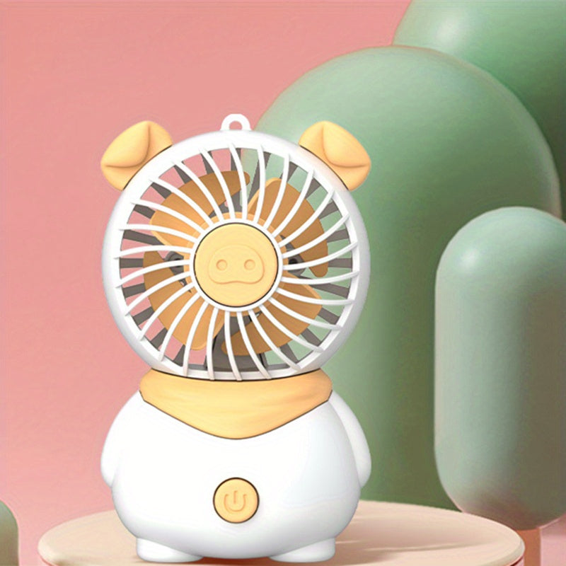 Cartoon Pig Handheld Fan USB Charging Strap Portable Pocket Mini Fan