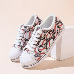 Women's Heart Baseball Print Lace-Up Sneakers