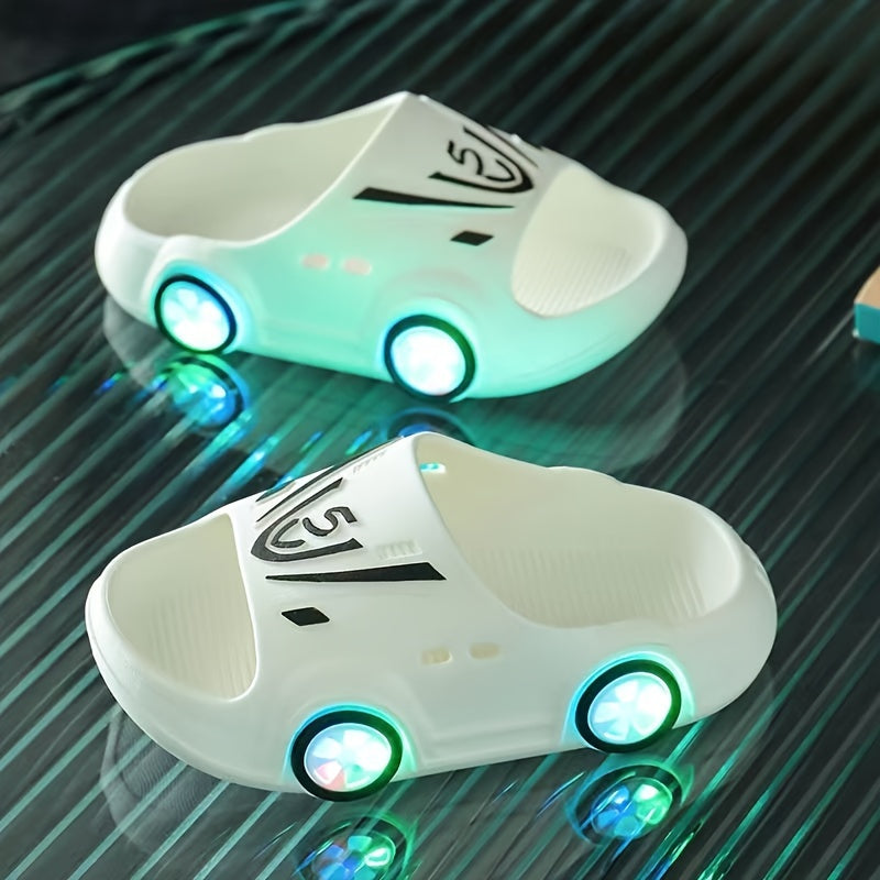 Cartoon Car Open Toe Slippers for Baby Boys Non Slip Lightweight Slipper