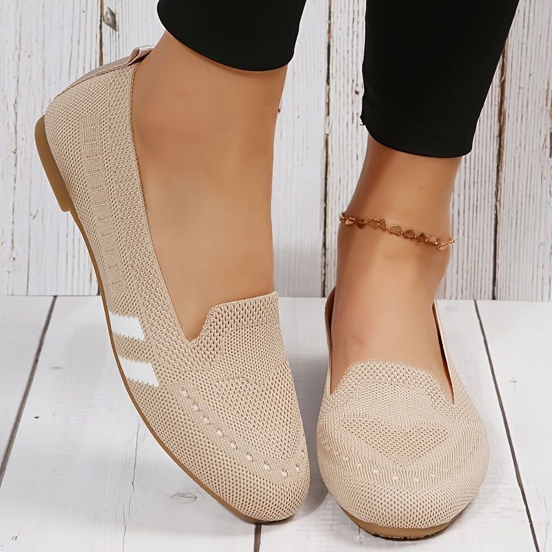 Women's Knitted Slip On Flats Comfortable Walking Shoes