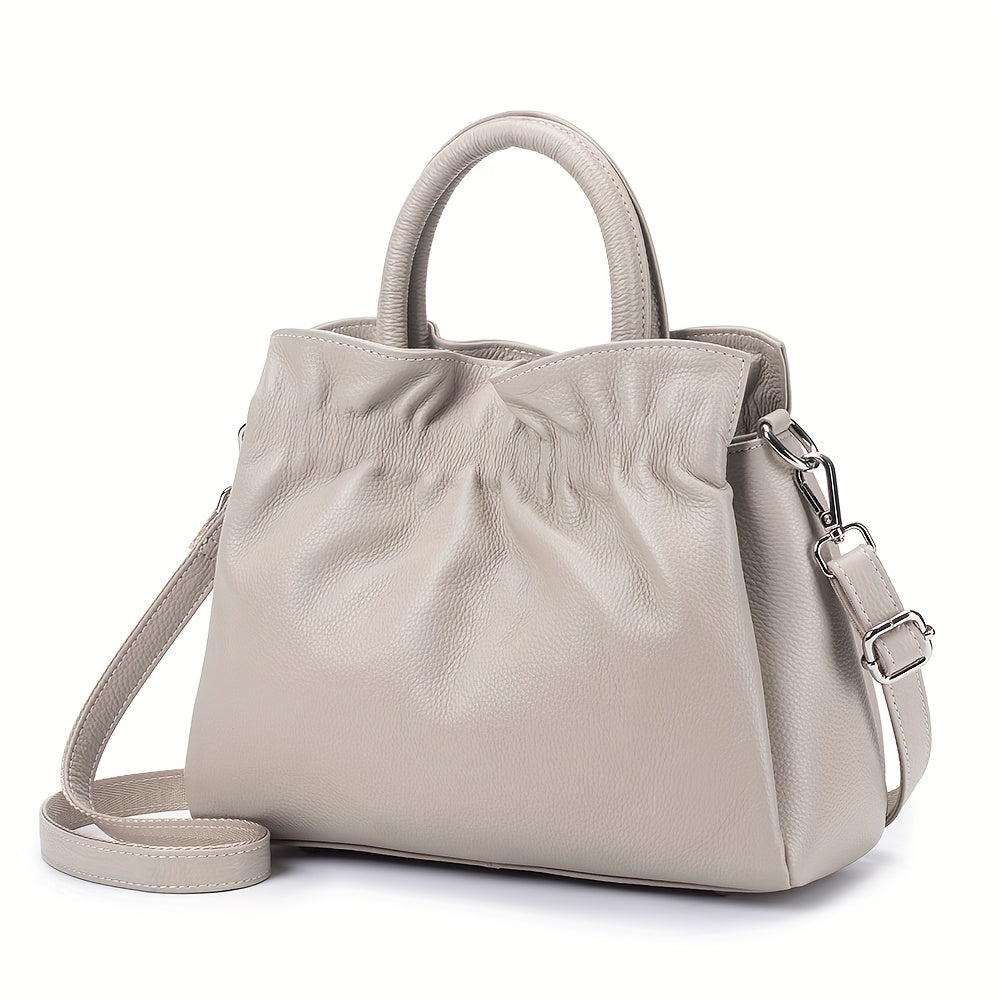 Leather Women's Handbag Detachable Shoulder Strap Lake Gray Beige