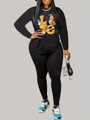 Halloween 2 Pc Set Women's Graphic Print Long Sleeve Top & Leggings