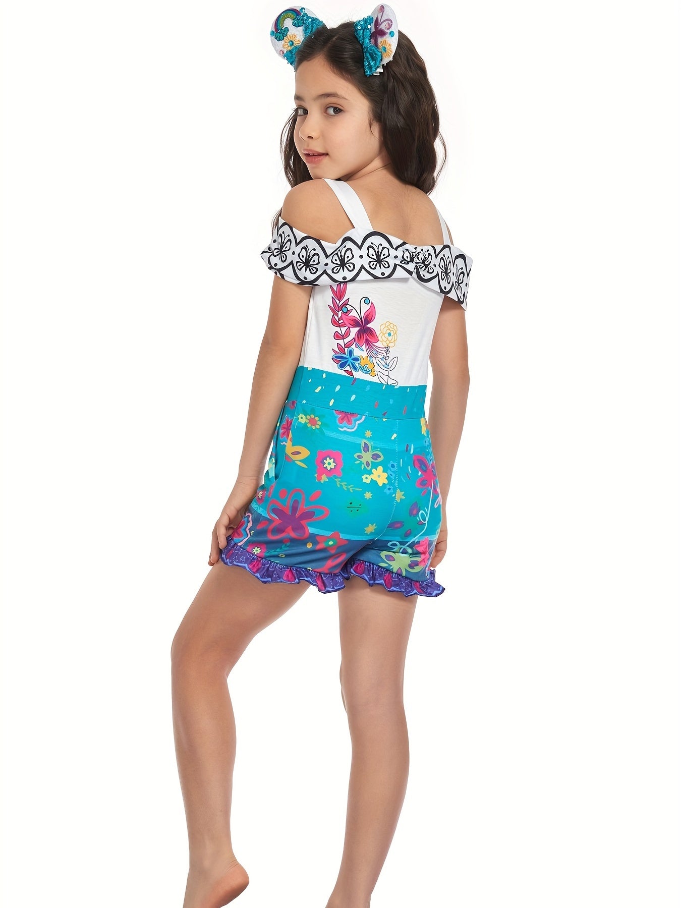 Girls Floral Off Shoulder Ruffle Jumpsuit Romper for Summer Costume