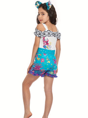Girls Floral Off Shoulder Ruffle Jumpsuit Romper for Summer Costume
