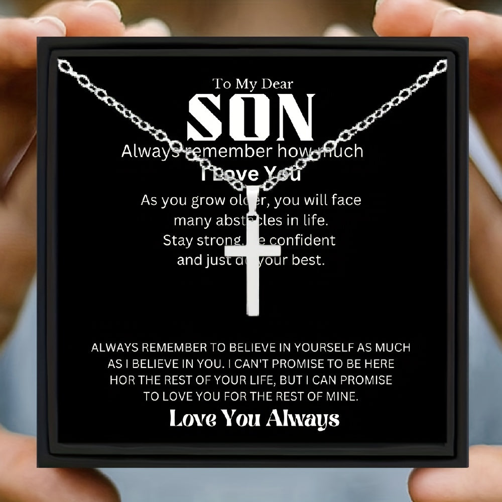 Son Cross Necklace - Stainless Steel Birthday Gift for Teen Boys