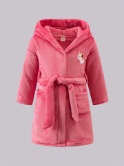 Girl's Unicorn Embroidered Hooded Flannel Bathrobe PJ