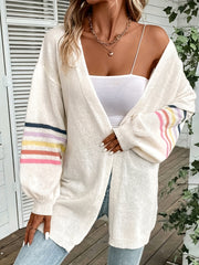 Plus Stripe Print Long Sleeve Open Front Cardigan