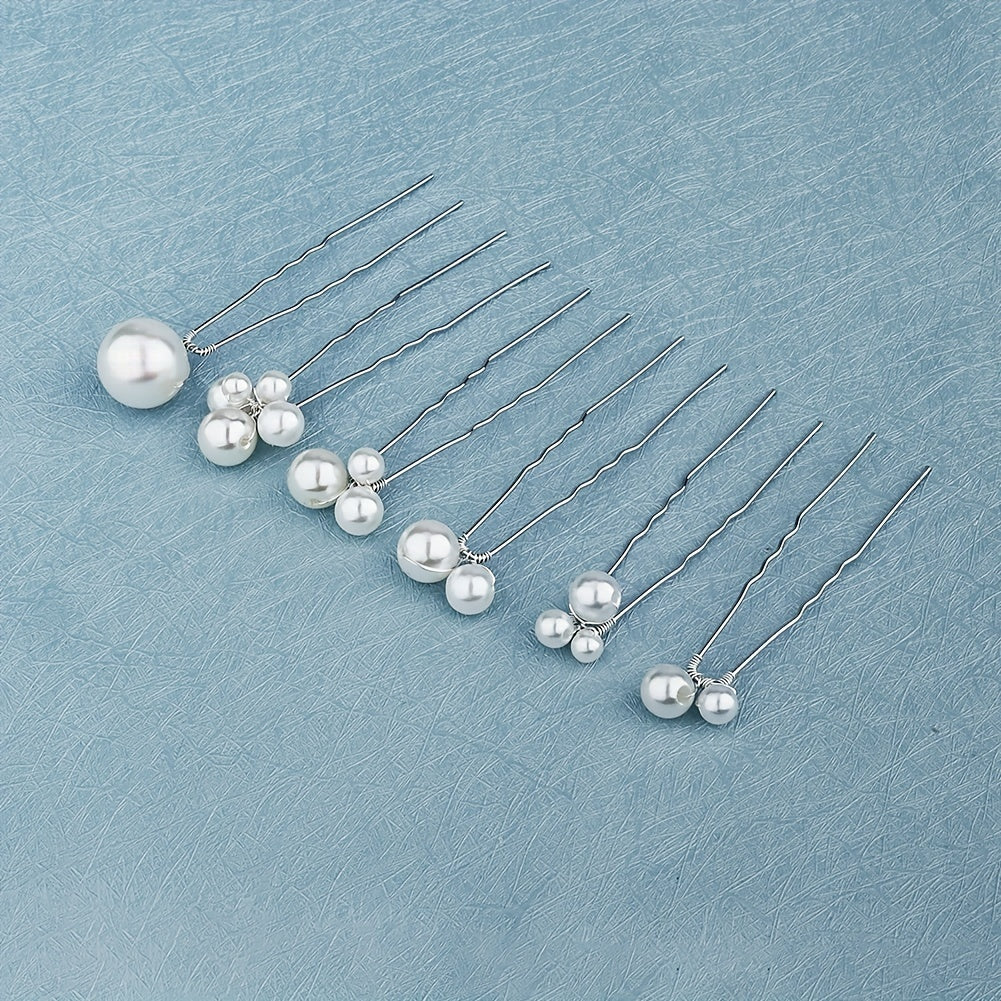 6pcs Faux Pearl Hair Pin Minimalist Bridal Wedding Styling Accessory