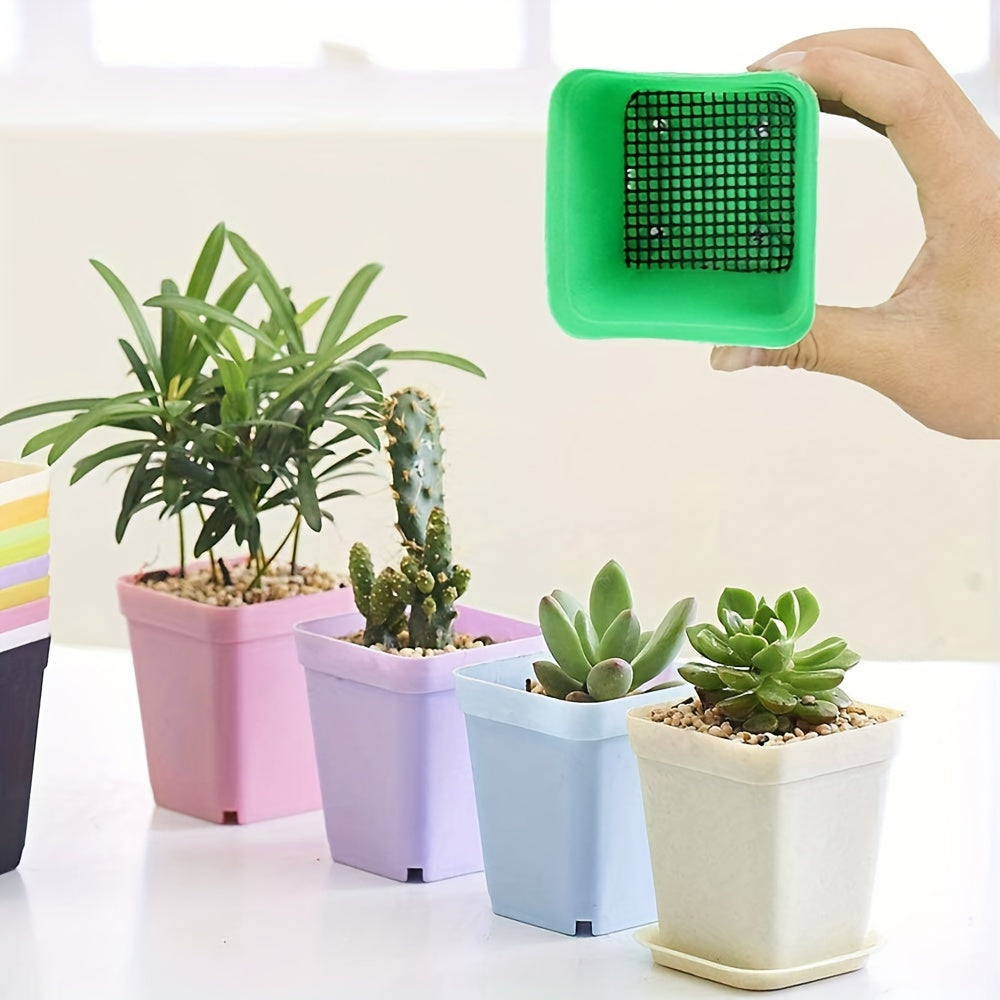 50pcs Plant Pot Mesh Pad Bonsai Pot Bottom Grid Mat Plant Drainage Screens