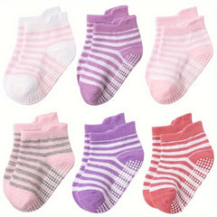 6 Pairs Baby Girl's Non Slip Socks Animal Pattern Rubber Dot Soft Socks