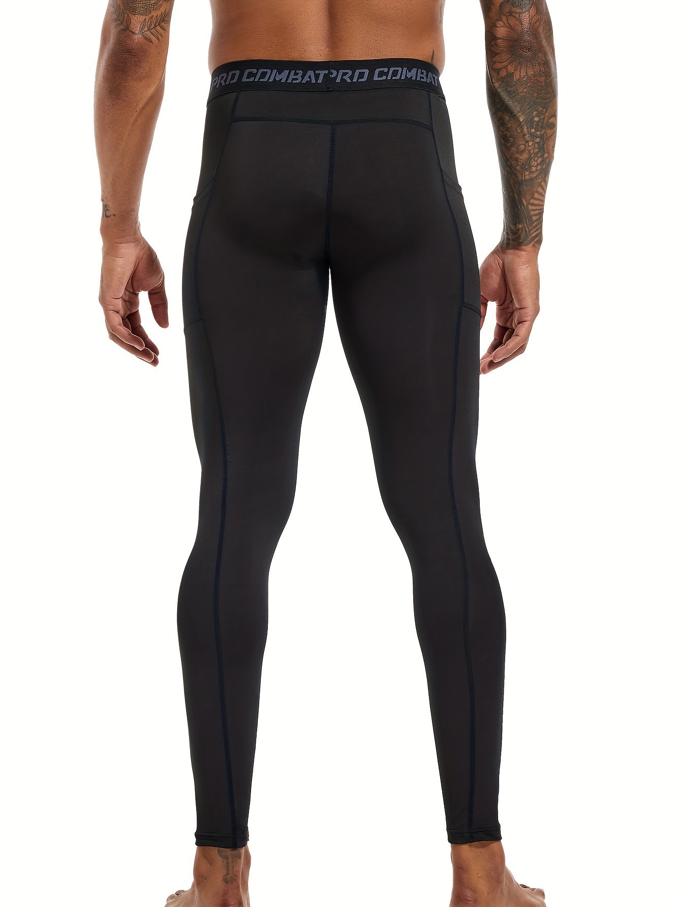 Men's Solid Pocket Leggings Active Quick Drying Compression Pants