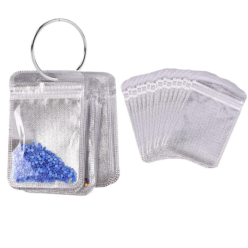 100pcs Ziplock Bags and 2pcs Metal Split Ring 5D DIY Diamond Painting Tools
