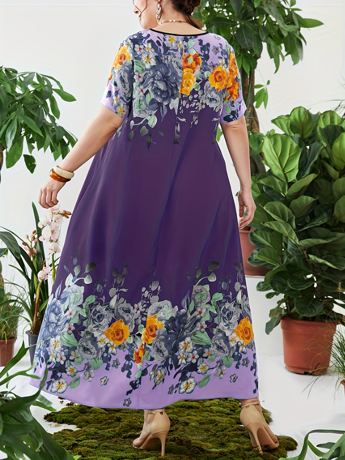 Boho Kaftan Dress Floral Print Maxi Dress