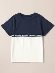 Boys Letter Block Outfit Shorts & T shirt Short Sleeves Crew Neck Casual Summer
