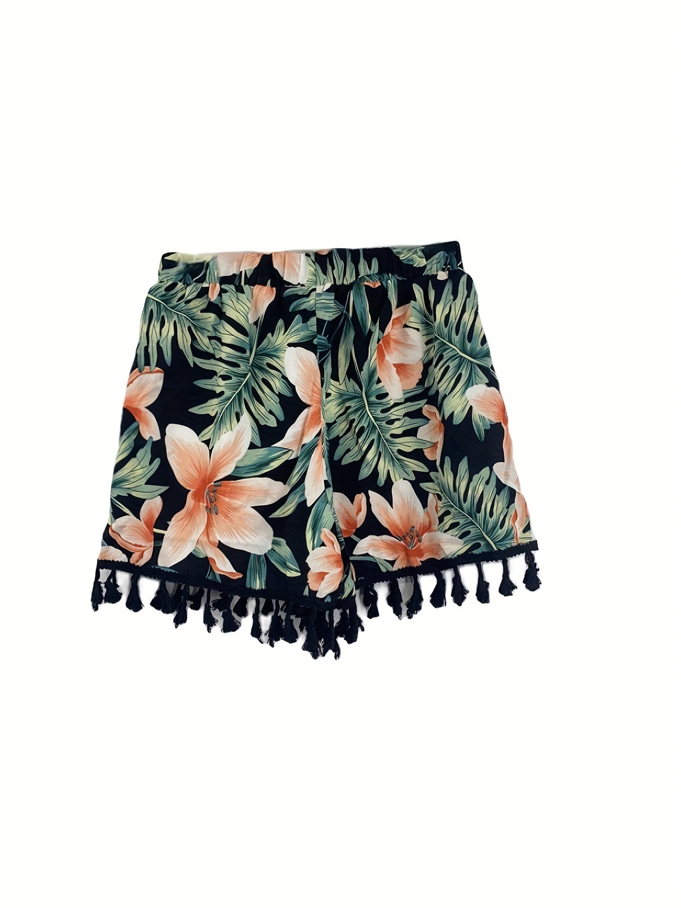 Floral Print Tassel Decor Shorts for Spring & Summer