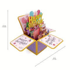 1pc Balloon Cake Birthday Greeting Card 3D Pop Up Box Holiday Blessing Card