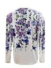 Butterfly Print Sweatshirt Crew Neck Long Sleeve Women's Clothing