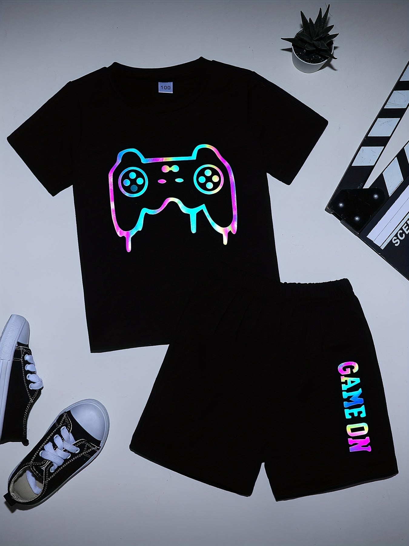 Boys Reflective Game Console Outfit Short Sleeves T shirt & Shorts