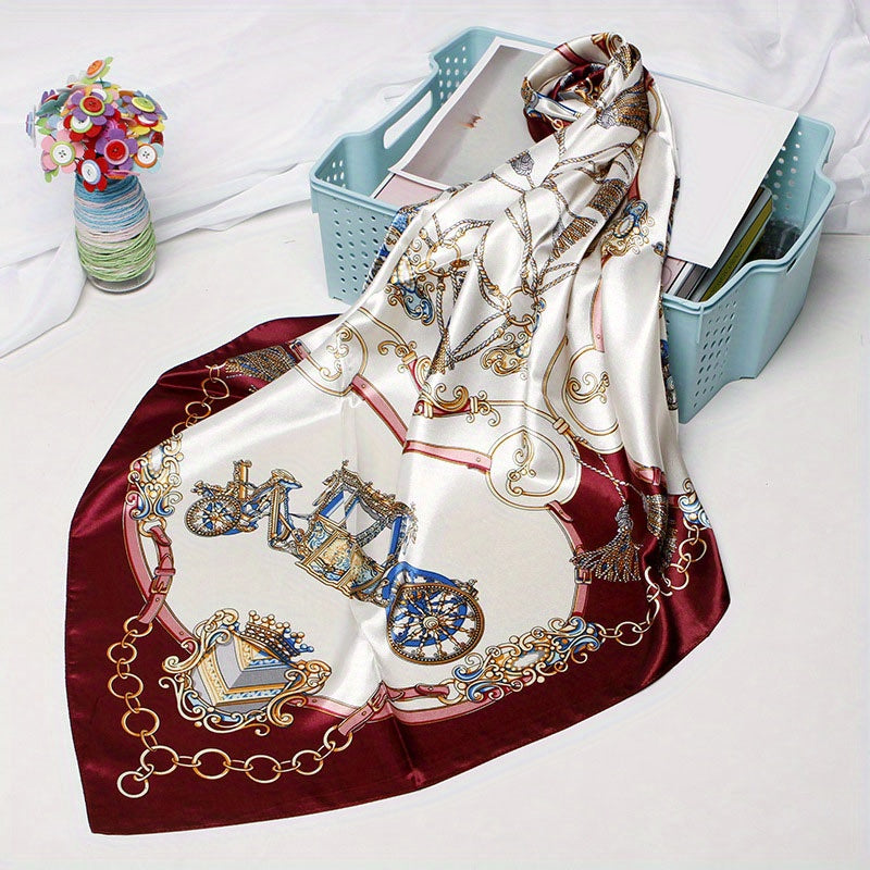 Vintage Satin Bandana Carriage Chain Print Square Scarf