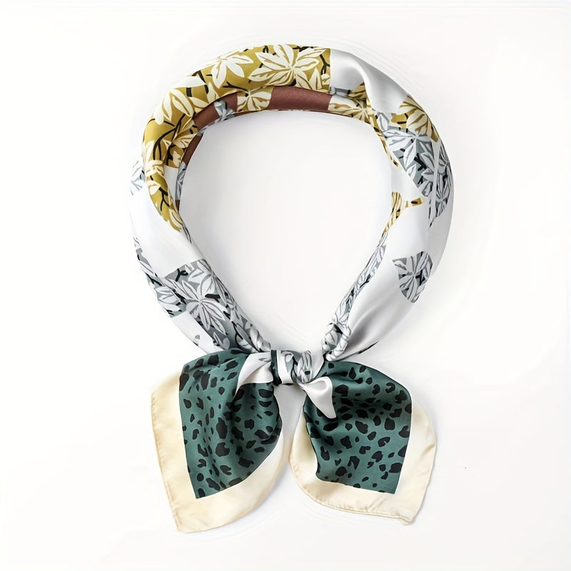 Leopard Leaf Print Bandana Square Scarf Satin Neckerchief Boho Hair Accessories