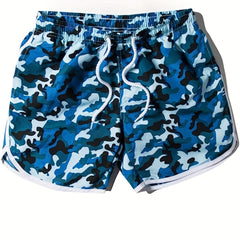 Camo Print Elastic Drawstring High Stretch Shorts