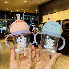 250ml Cartoon Water Cup with Double Handles, Leakproof Straw Bottle for Outdoor