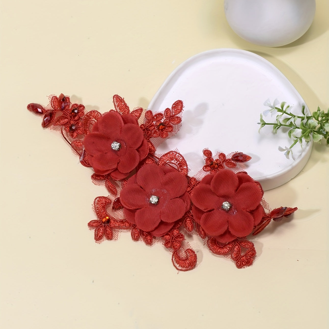 Red Flower Head Piece Rhinestone Bridal Hair Accessories