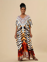 Boho Style Cover Up Dress V Neck Loose Fit Kaftan