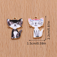 10Pcs Enamel Cat Charms for Jewelry Making DIY Necklace Earrings