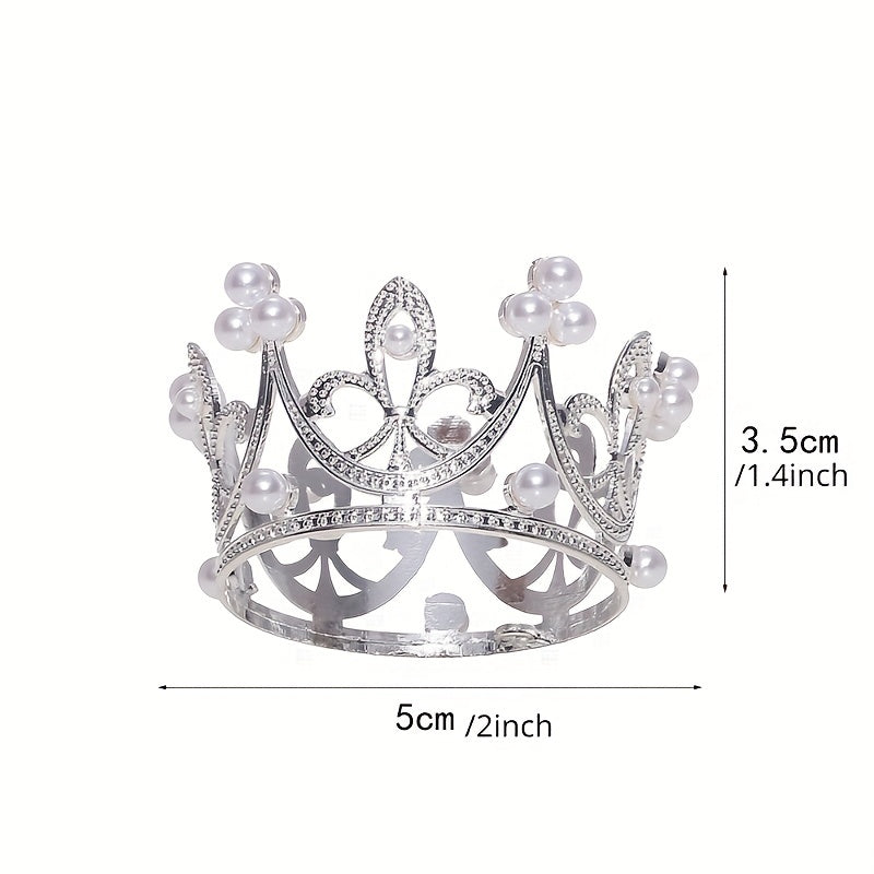 Mini Golden Silvery Pearl Crown Cake Topper Hollow Crown Cake Decor