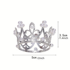 Mini Golden Silvery Pearl Crown Cake Topper Hollow Crown Cake Decor