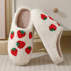 Cartoon Print Plush Slippers Winter Warm Closed Toe Flat Shoes