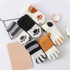 6 Pairs Cat Claw Print Socks Comfy & Warm Fuzzy Mid Tube Socks