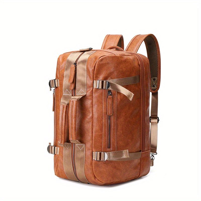 Men's Large Capacity PU Leather Backpack Crossbody Travel Business Bag