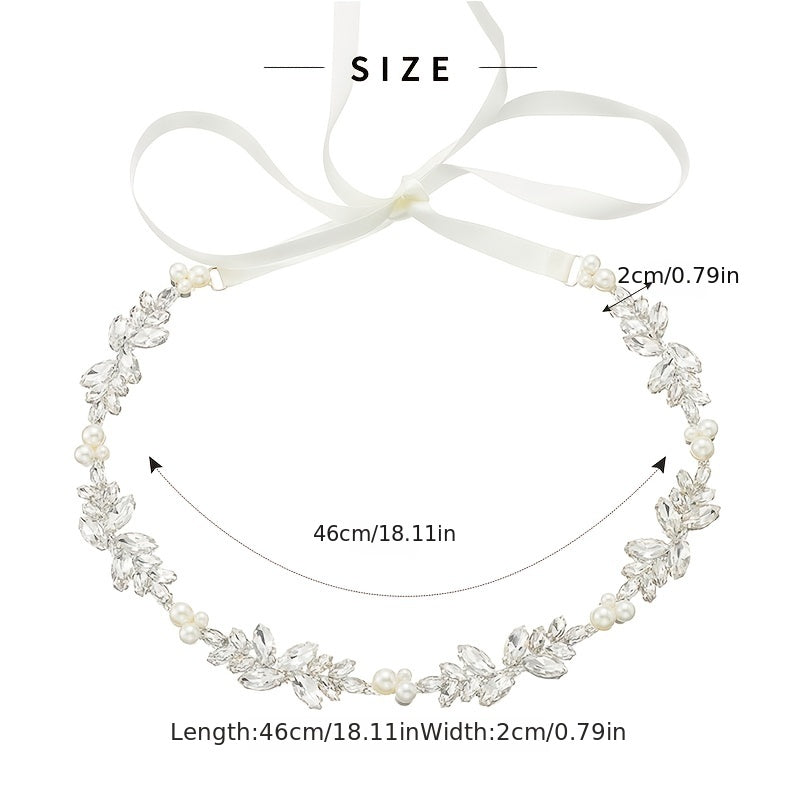 Bridal Pearl Waist Chain Belt with Rhinestone Floral and Faux Pearls