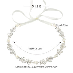 Bridal Pearl Waist Chain Belt with Rhinestone Floral and Faux Pearls