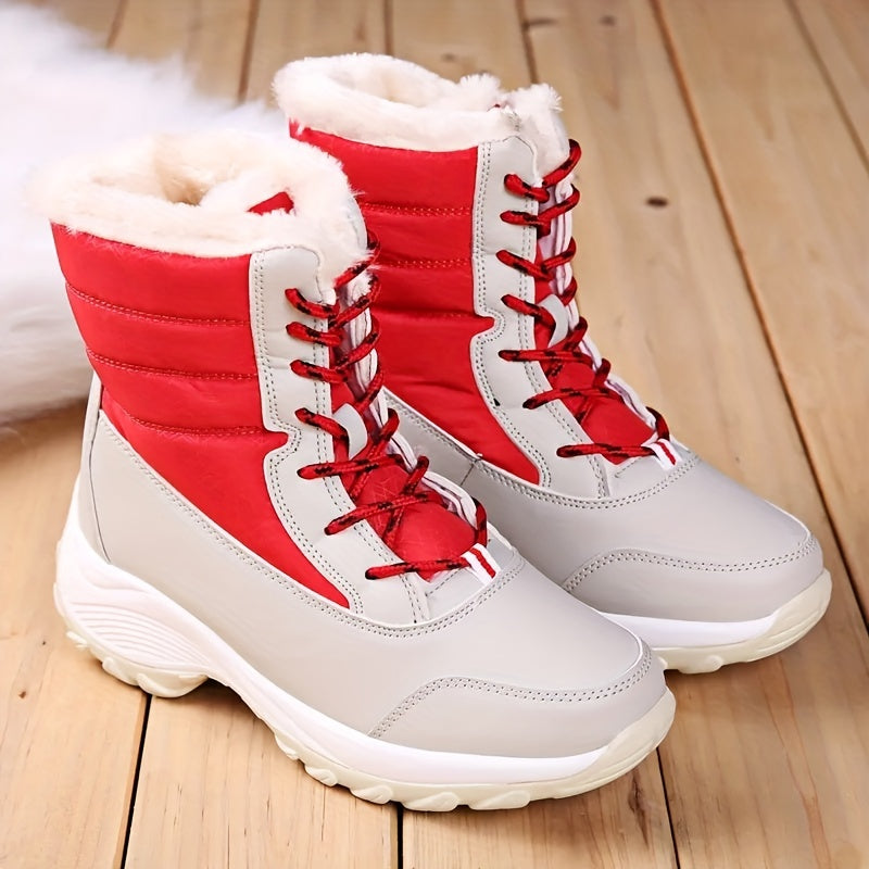 Women's Thermal Lace Up Waterproof Ankle Boots with Fur Lining