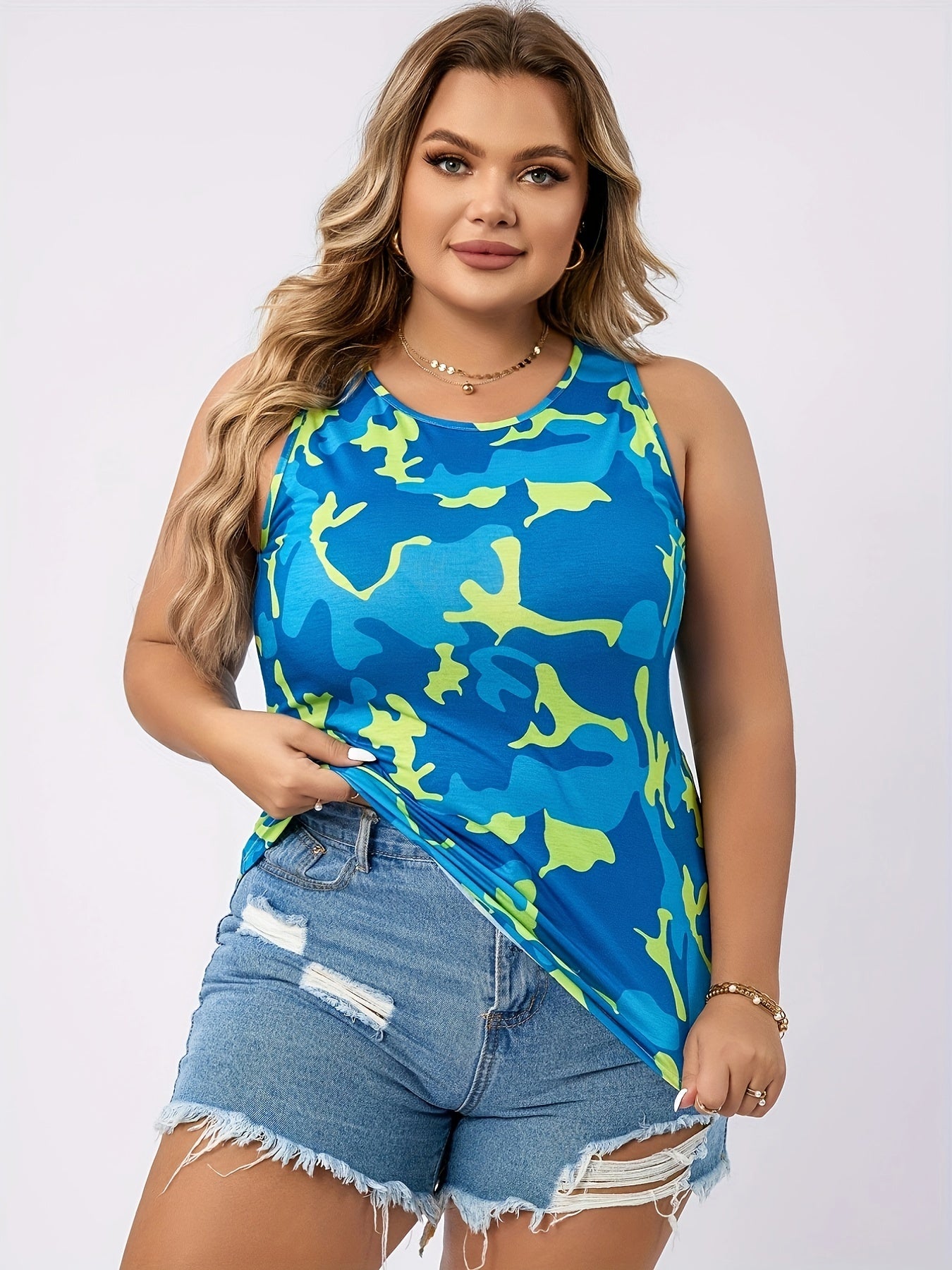 Camo Print Lounge Tank Top Soft Fit Home Wear