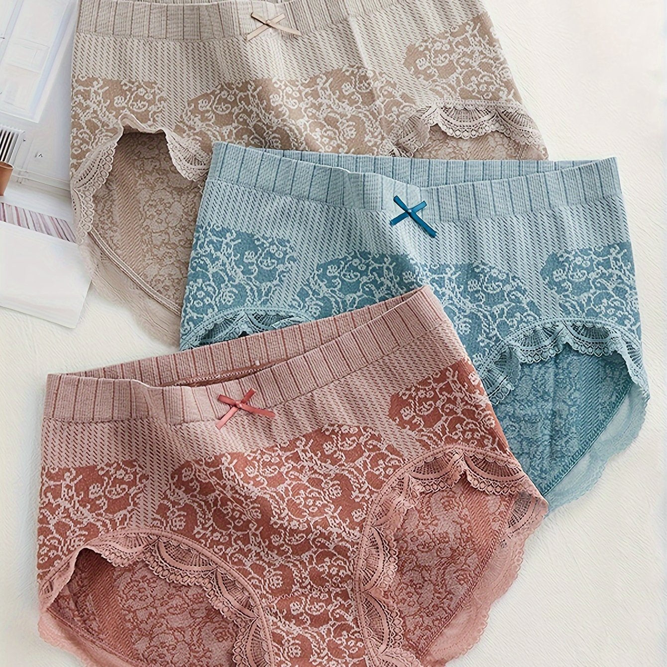 Floral Print Lace Trim Briefs Comfy Panties Women's Lingerie
