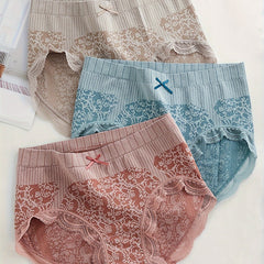 Floral Print Lace Trim Briefs Comfy Panties Women's Lingerie