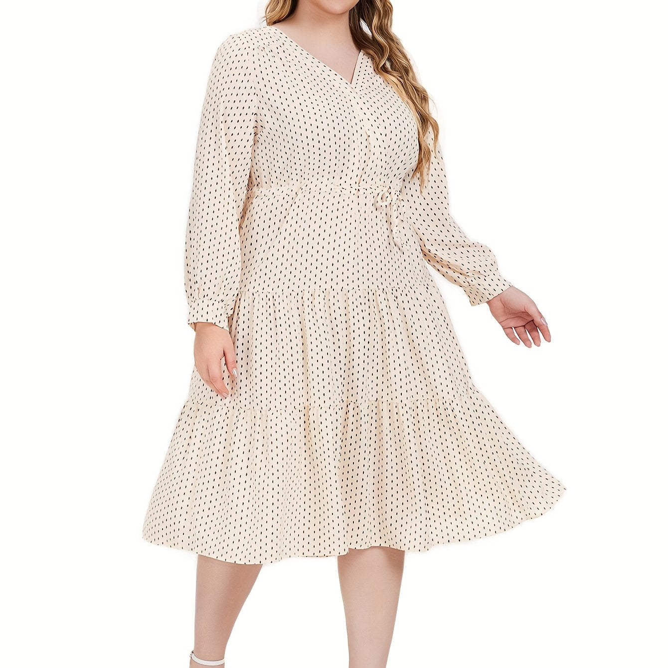 Plus Dot Print Lantern Sleeve Midi Smock Dress
