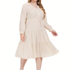 Plus Dot Print Lantern Sleeve Midi Smock Dress