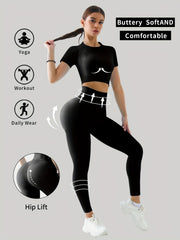 Yoga Crop Top & High Waist Leggings Set for Women