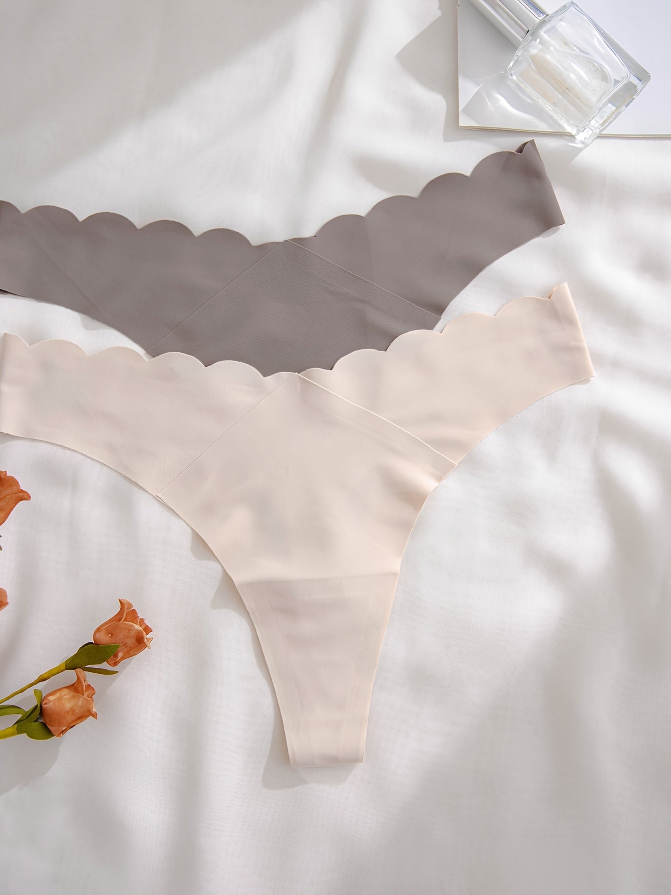 7pcs Scallop Trim Thongs Soft Comfy Stretchy Underwear