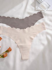 7pcs Scallop Trim Thongs Soft Comfy Stretchy Underwear