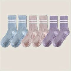 6 Pairs Striped Yoga Socks Non-slip with Grips for Pilates Barre Fitness