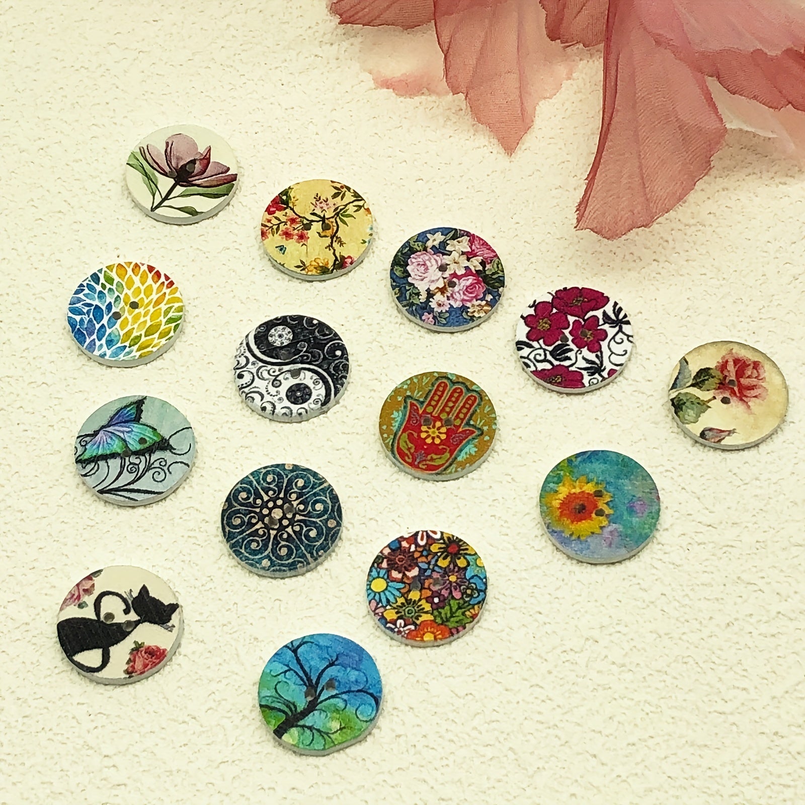 50pcs 1 Wood Craft Buttons Vintage Bulk Wooden Buttons for Sewing Supplies
