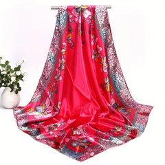 Flower Print Vintage Shawl Classic Satin Square Scarf Bandana
