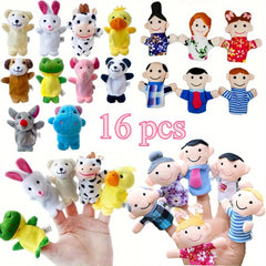 16pc Mini Animal Finger Puppets & Family of 6 Adorable Animals for Kids