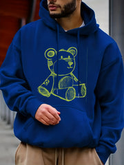 Bear Doodle Print Hoodie Men's Graphic Pullover